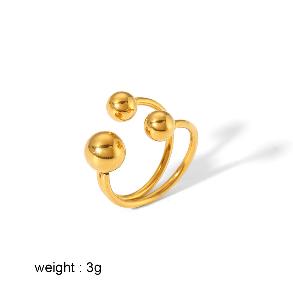 NUORO Minimalist Gold Plated 3 Round Balls Open Wrap Finger Rings For Women Stainless Steel Ball Statement Ring