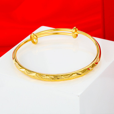 VRIUA Brass Gold-plated Starry Push-pull Round Stem Bracelet Gold Vietnam Sand Gold Smooth Bracelet Female