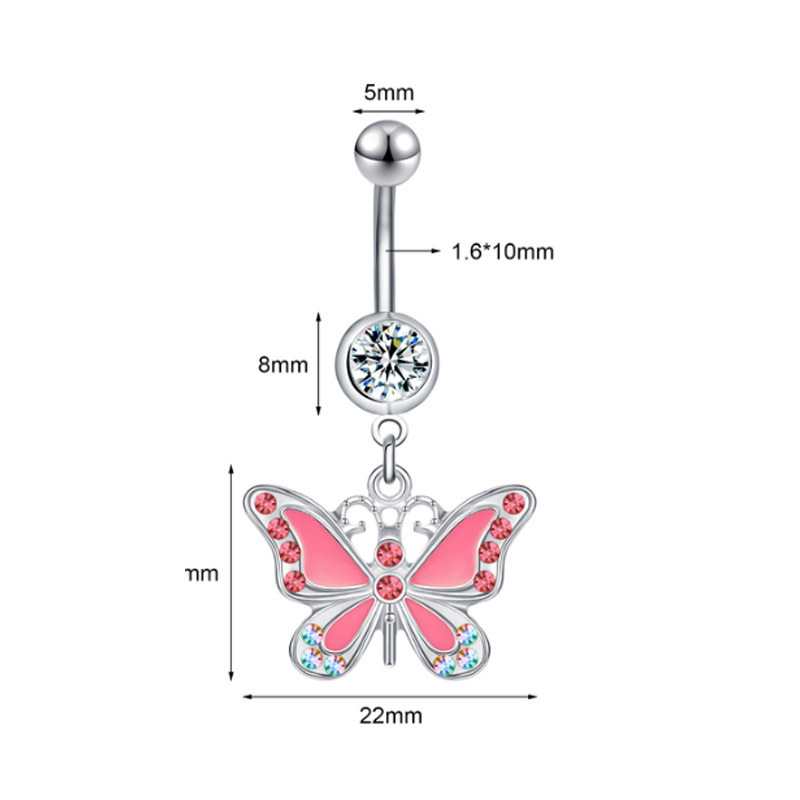 NUORO Shiny 14G Pink Crystal Butterfly Crescent Rabbit Curved Banana Body Navel Piercing Bear Heart Dangle Belly Button Rings