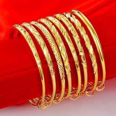 VRIUA Brass Gold-plated Starry Push-pull Round Stem Bracelet Gold Vietnam Sand Gold Smooth Bracelet Female