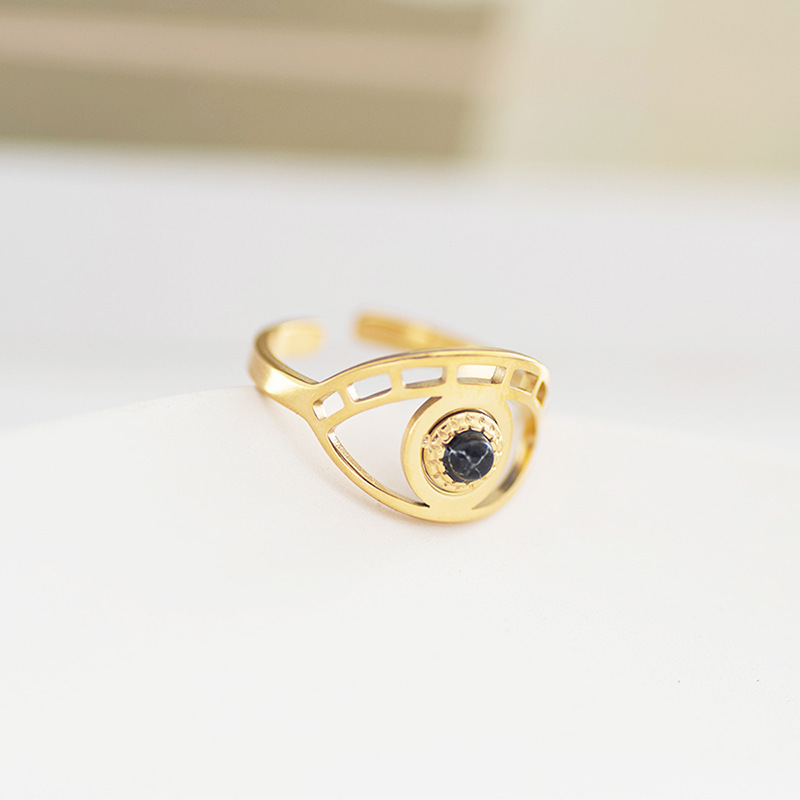 NUORO Trendy 14K Gold Plated Stainless Steel Lucky Amulet Ring Jewelry Stone Inlaid Devil's Eye Adjustable Open Ring Exquisite