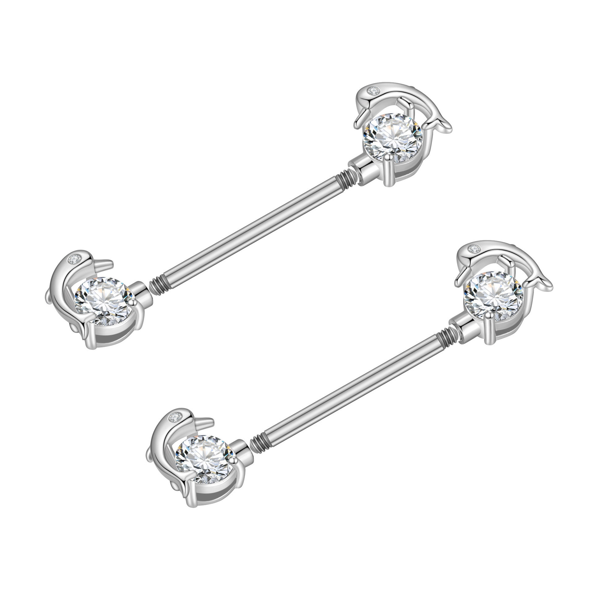 NUORO 1pair 14G Exquisite Barbell Nipple Ring Piercing Helix Sexy Nipple Jewelry 316L Zircon Nipple Piercing