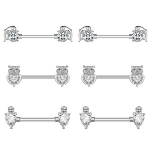 NUORO 1pair 14G Exquisite Barbell Nipple Ring Piercing Helix Sexy Nipple Jewelry 316L Zircon Nipple Piercing