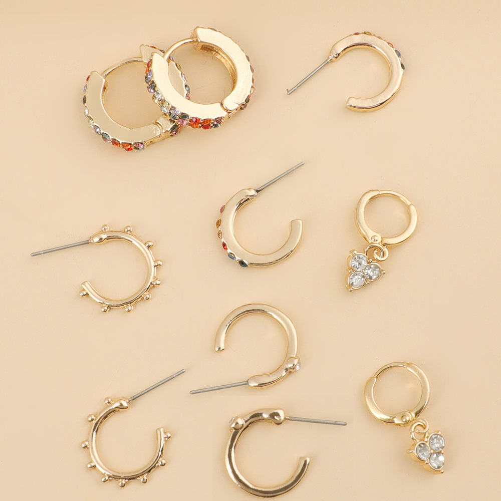 2021 Fashionable Hot Style Round Earring Exaggerated with Diamond C Shape Alloy Bamboo Ring Earrings Factory Wholesale