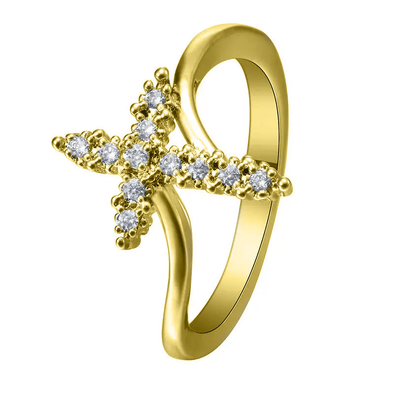 NUORO Inlaid Zirconia Geometric Cross Ring Jewelry Creative Cubic Pave Crystal Zircon Jesus Cross Charm Ring