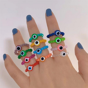 2022 Fashion Blue Eye Devil's Eye Resin Beads Ring Jewelry DIY Crystal Beads Elastic Turkish Evil Eye Ring