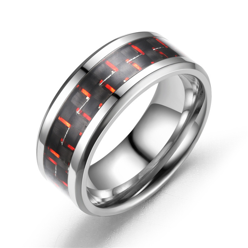 NUORO Fashion 8mm Black Tungsten Carbide Rings Green Blue Red Carbon Fibre Ring For Man Stainless Steel Band Rings