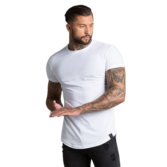 Slim Fit 95% Cotton 5% Spandex Men's Tee Shirt Long Tail Rounded Curved Hem Muscle Fit T Shirt for Men