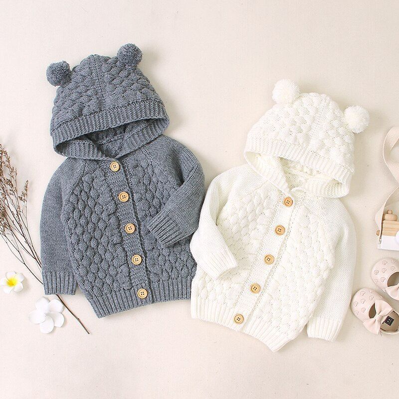 VSCOO 2023 design Wholesale soft custom baby clothes sets chunky crochet unisex boy girl cardigan knit organic cotton sweater