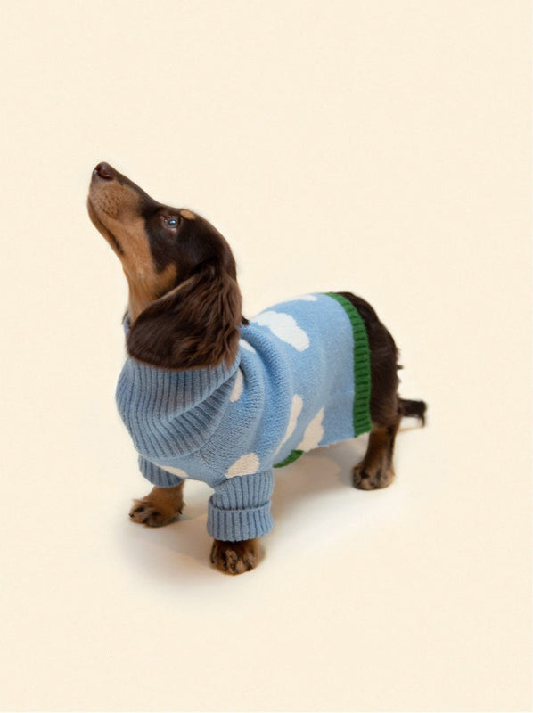 VSCOO 2023 custom blue cute pet sweaters clouds pattern pet knit jumper dog cat pullover sweater