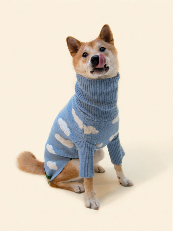 VSCOO 2023 custom blue cute pet sweaters clouds pattern pet knit jumper dog cat pullover sweater