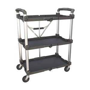 Hot sale Fold Up Rolling Cart - 3 Tier Push Cart Collapsible Utility Carts with Wheels Foldable for Office, Warehouse