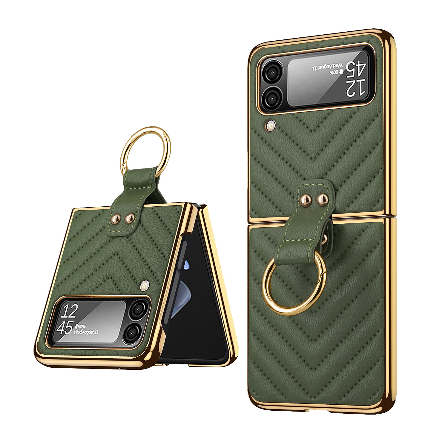 VIETAO Electroplated Finger Ring and Holder Case For Samsung Flip 4 3 Pu Leather Flip Phone Cases With Camera Screen Protector