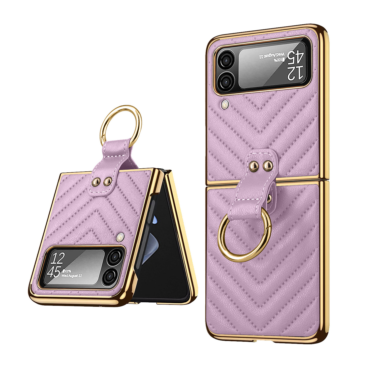 VIETAO Electroplated Finger Ring and Holder Case For Samsung Flip 4 3 Pu Leather Flip Phone Cases With Camera Screen Protector