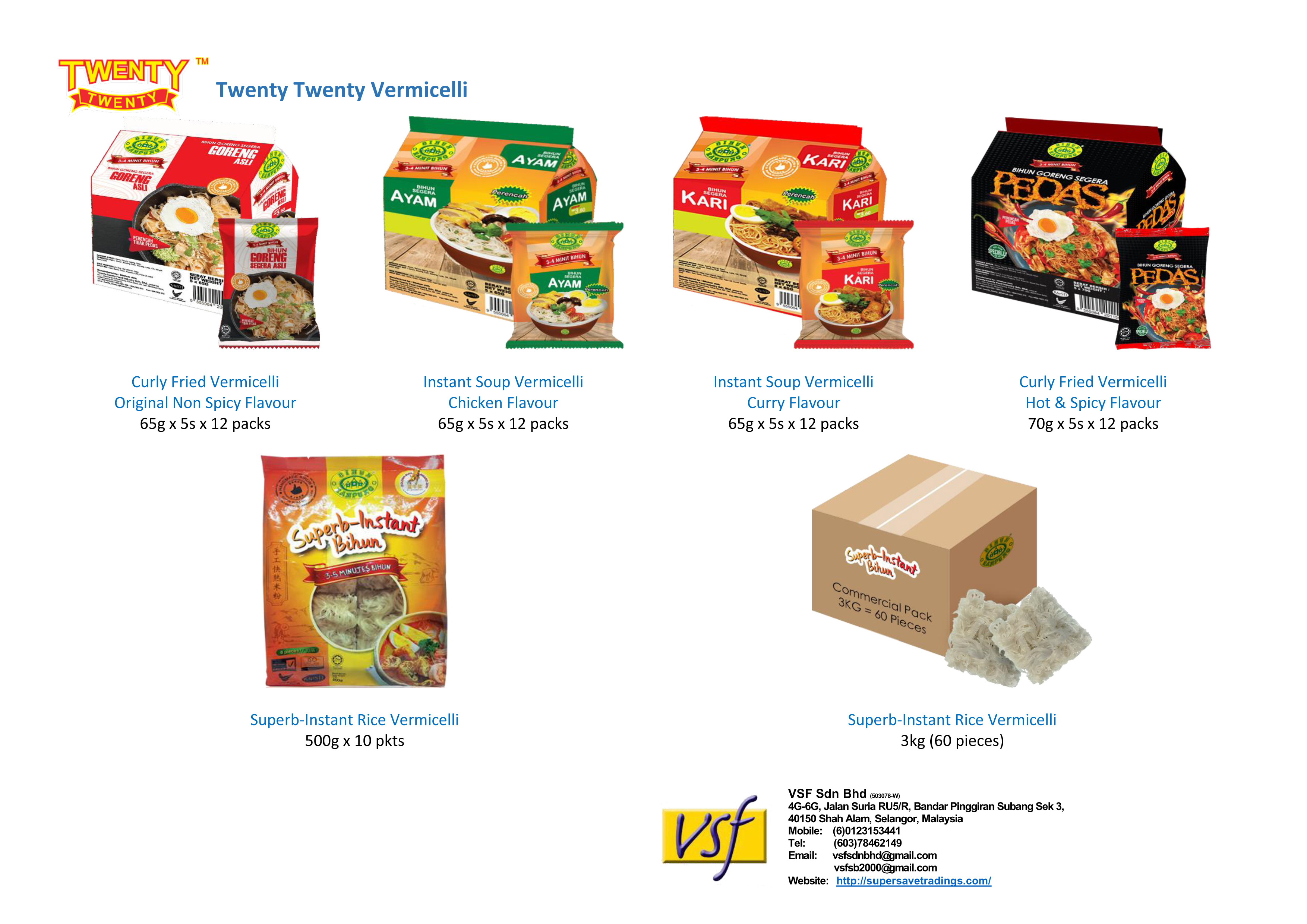 Twenty Twenty Instant Soup Vermicelli Bihun Chicken Flavour 65g x 5s x 12 packs