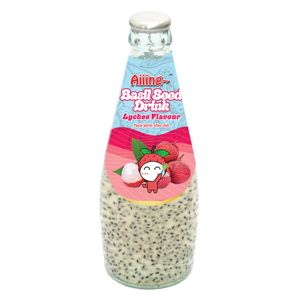 Aiiing Basil Seed Drink - Lychee Flavour Basil Seed Drink 290ml Glass Bottle