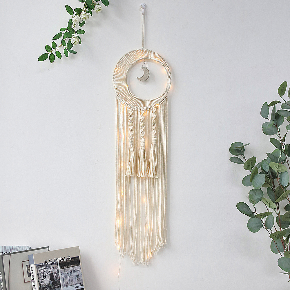 Handmade Macrame White Dreamcatcher Dream Catcher Tapestry Moon Charm Pendant Boho Led Wall Hangings Decor Online Decor