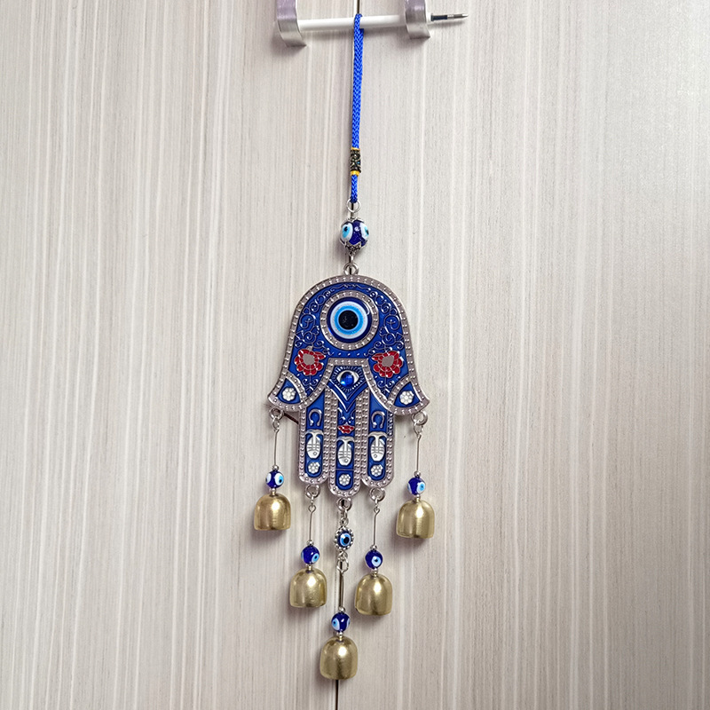 Fatima Hand Wind Chimes Hanging Ornaments Blue Evil Eyes Metal Wind Chimes Outdoor Hamsa Garden Wall Hanging Decoration