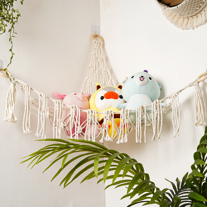 Shelf Wall Decor Hanging For Children Toy Organizer Large Macrame Toy Hammock Hanging Room Decor For Kids Hanging Bedroom Decor