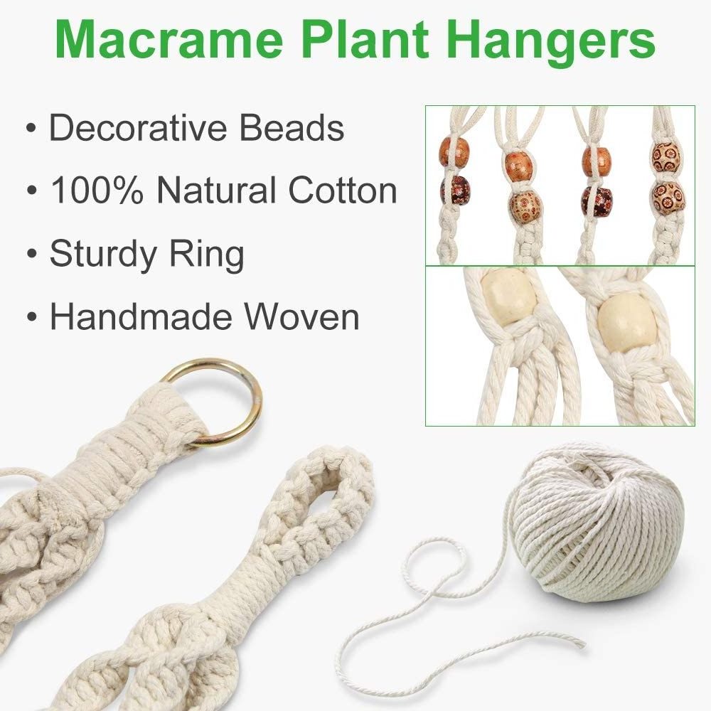 Artilady Macrame Plant Hanger Indoor Hanging Planter Basket with Wood Beads Decorative Flower Pot Holder for Indoor Outdoor