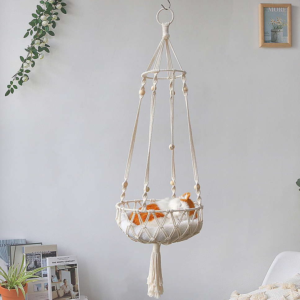 Nordic Boho Large Handmade Macrame Tapestry Shelf Plant Hanger Hanging Basket Cat And Dog Sleep Pet Hammock Swing Bed Decoration