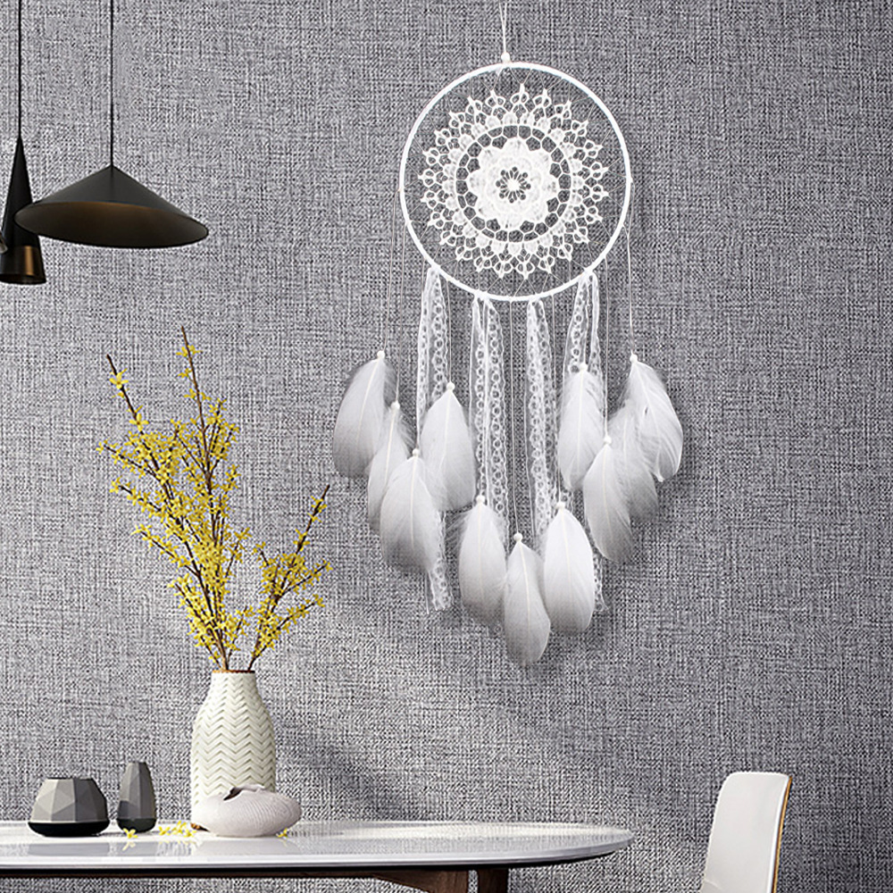 Girl Heart Dream Catcher National Feather Ornaments Lace Ribbons Feathers Wrapped Lights Girls Room Decor Dreamcatcher