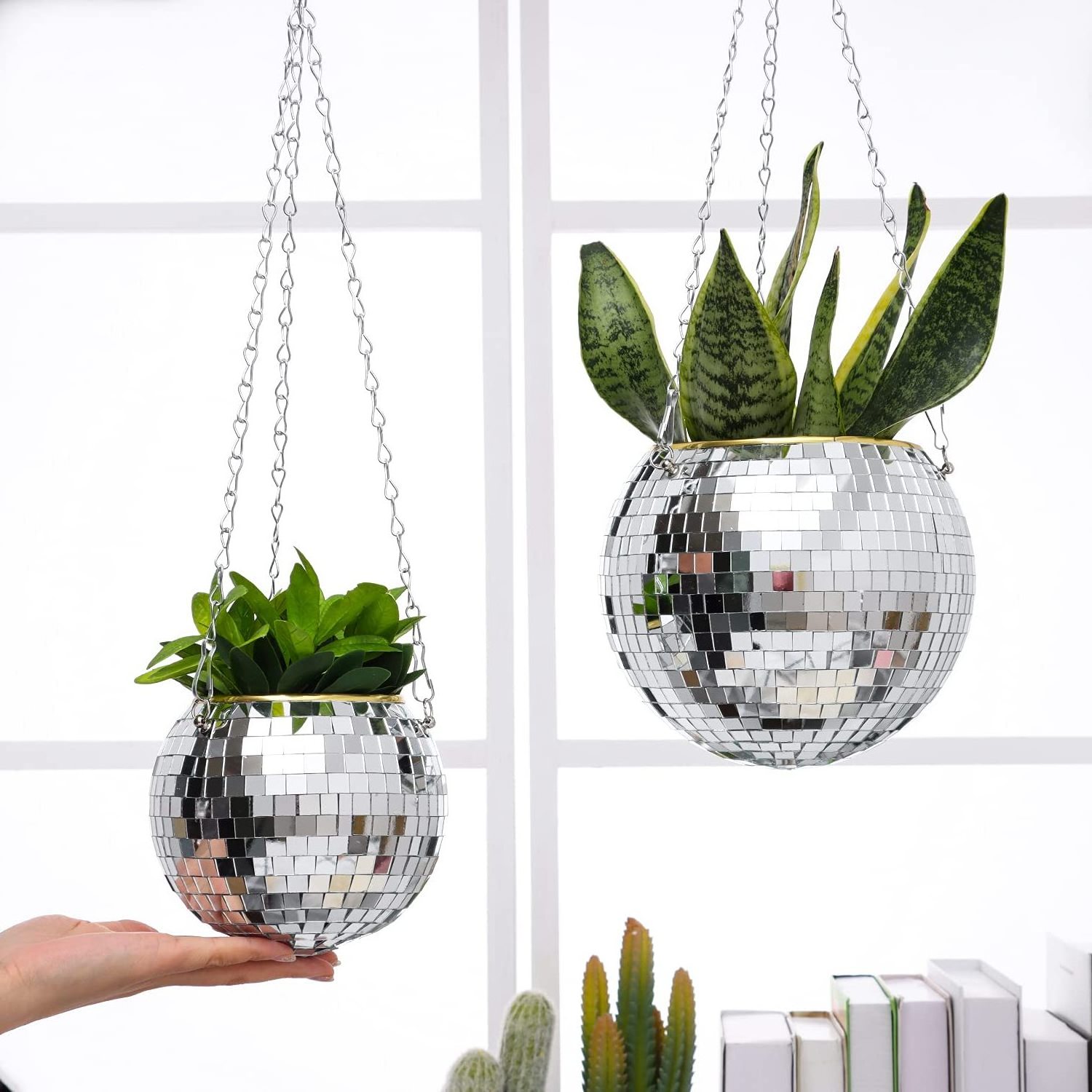 Disco Ball Planter Decoration For Home Hanging Mirror Ball Planter Garden Flower Pots Planters Vase Spherical Plant Hanger