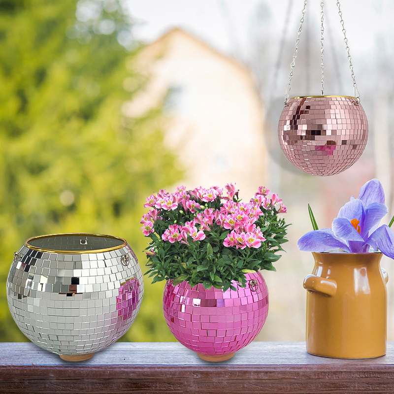 Disco Ball Planter Decoration For Home Hanging Mirror Ball Planter Garden Flower Pots Planters Vase Spherical Plant Hanger