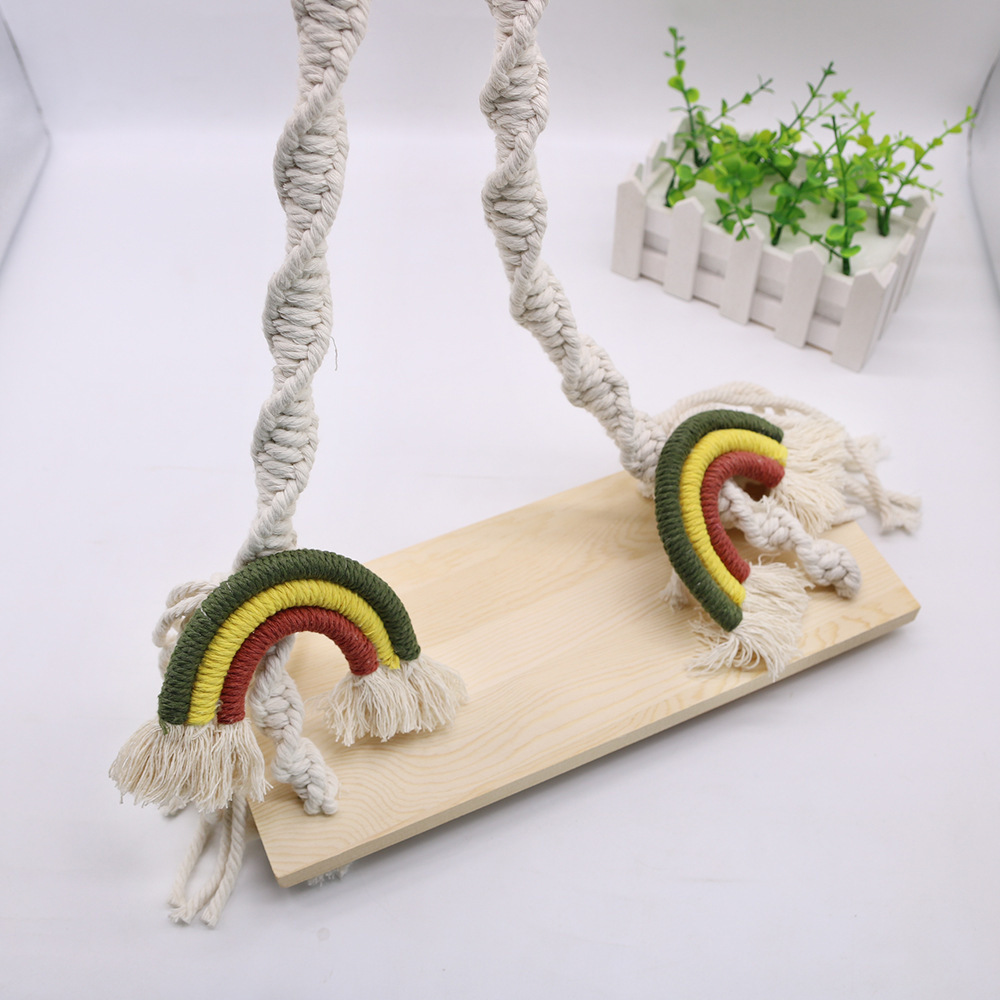 Macrame Baby Swing Wooden Wall Shelf Handmade Hammock Swing Shelf Floating Wall Shelves Rainbow Photography Nursery Home Decor