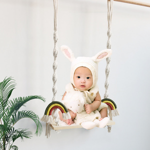 Macrame Baby Swing Wooden Wall Shelf Handmade Hammock Swing Shelf Floating Wall Shelves Rainbow Photography Nursery Home Decor