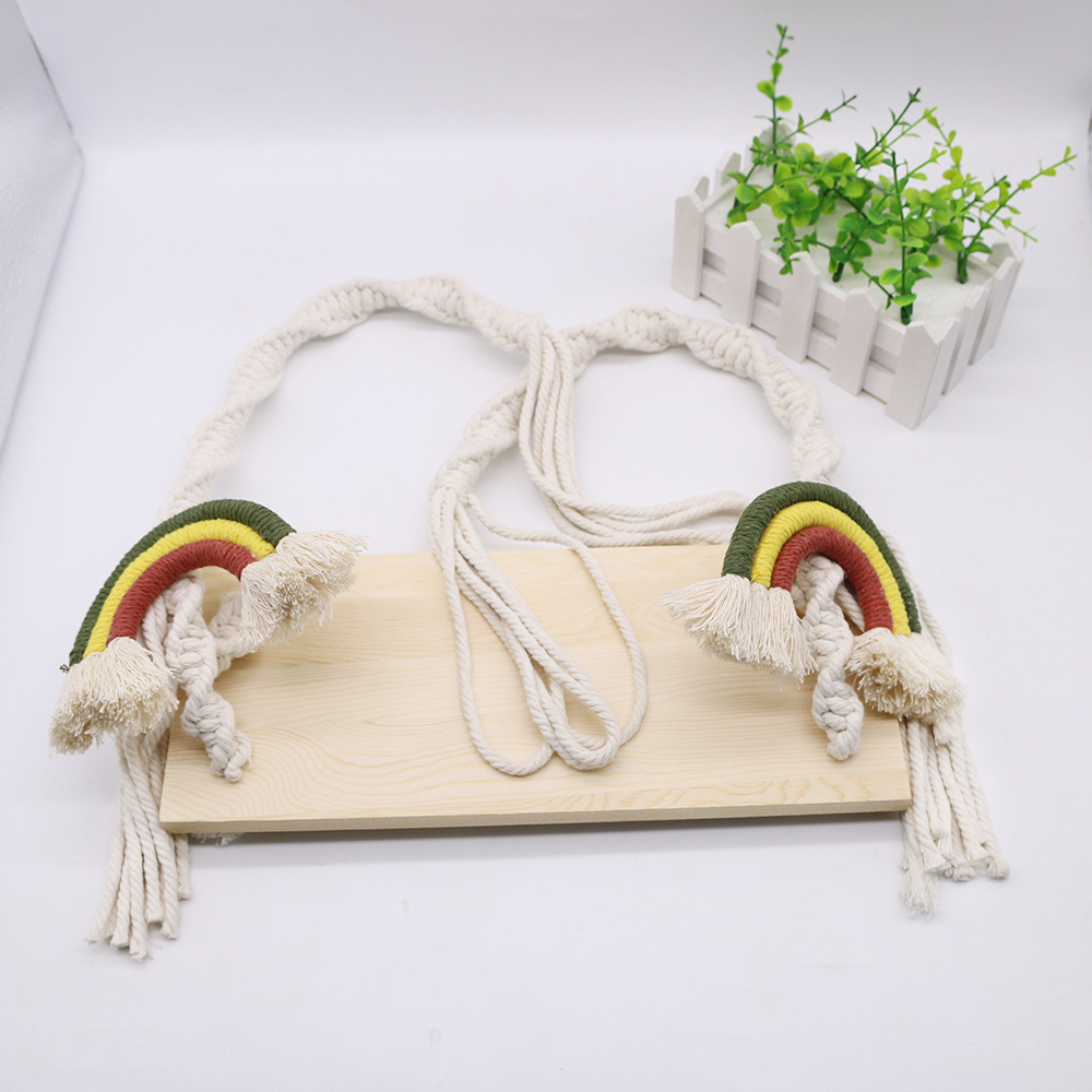 Macrame Baby Swing Wooden Wall Shelf Handmade Hammock Swing Shelf Floating Wall Shelves Rainbow Photography Nursery Home Decor