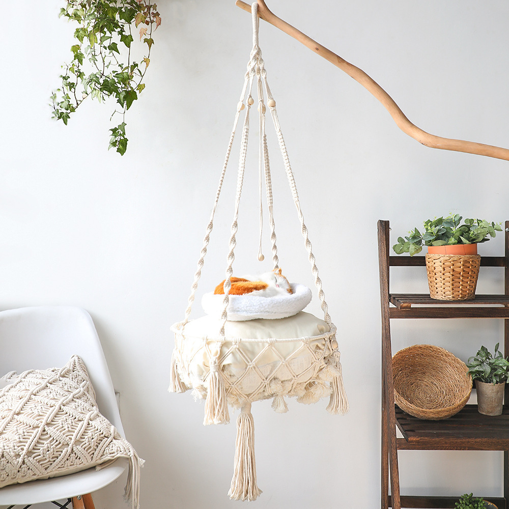 Boho Macrame Cat Hammock Hanging Dog Cat Bed And Pet Wall Furniture Crochet Cat Hammock Bed Basket Swing Animal Pet Gift Idea