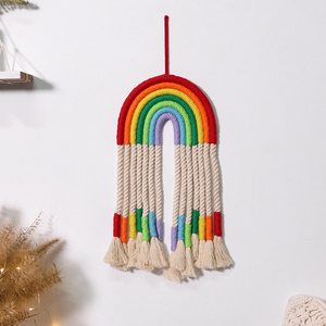 Artilady Handmade macrame colorful wall hanging woven rain bow wall decor home baby nursery room decor