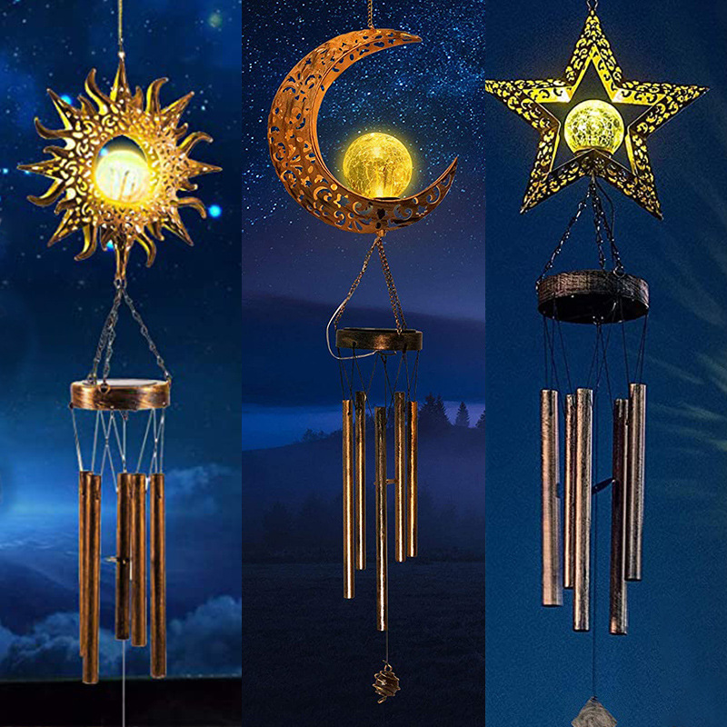 Sun Star Moon Solar Light Wind Chimes Outdoor Clearance Rustic Garden Metal Wind Chimes For Women Gifts Home Decor