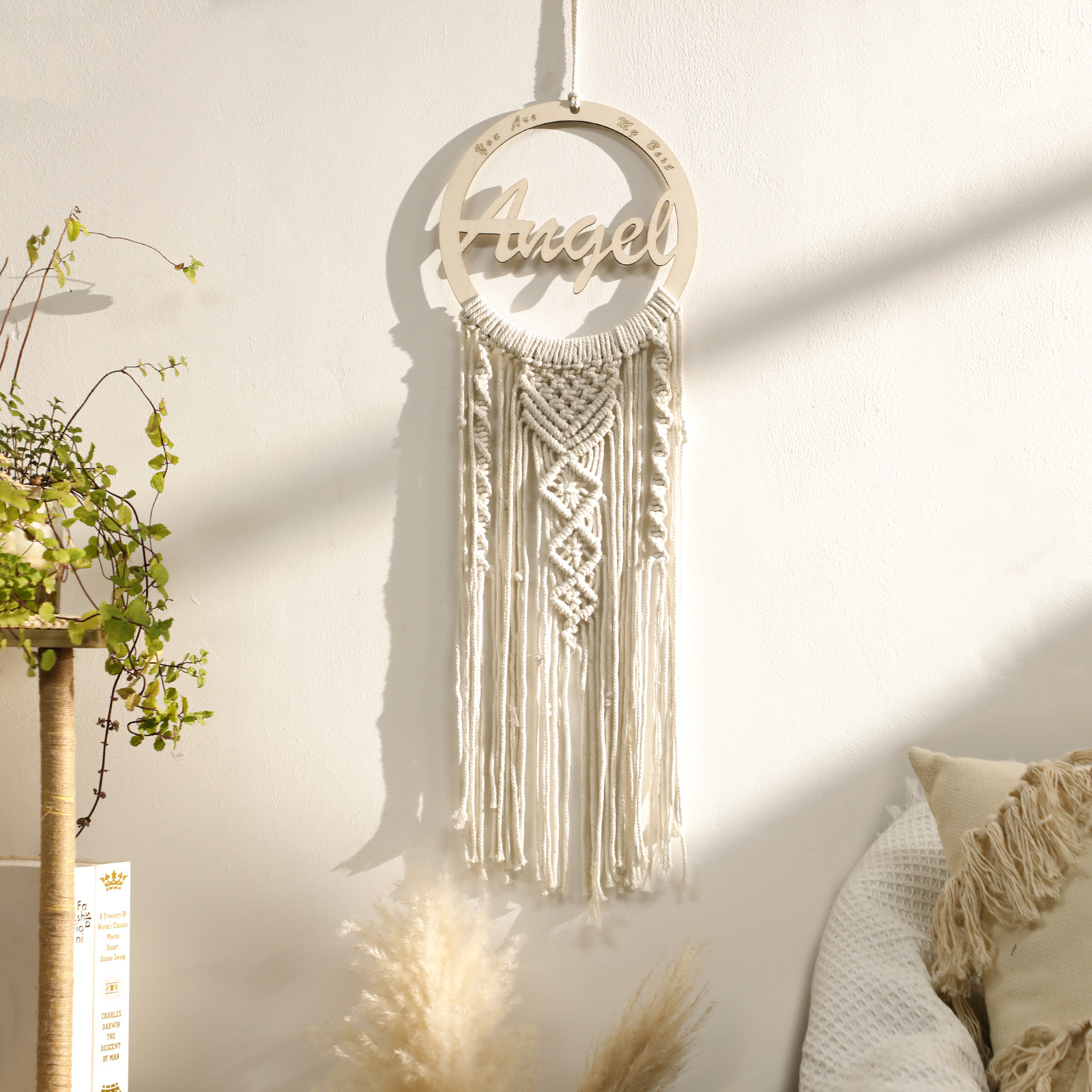 Personalized Dream Catcher Macrame Wall Hanging Nursery Decor Mom Angel Name Sign Dream Catcher Embroidery Ramadan Wedding Decor