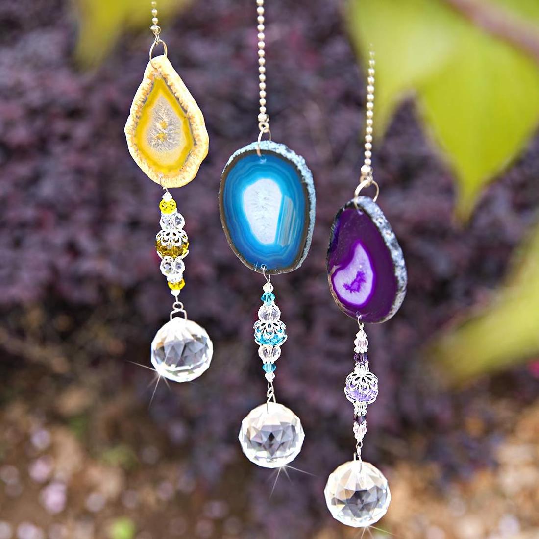 Artilady Wall Art wind charms Car Hanging Wind Chime Ornaments Glass Crystal Ball Prism With Agate Slice For garden decoration