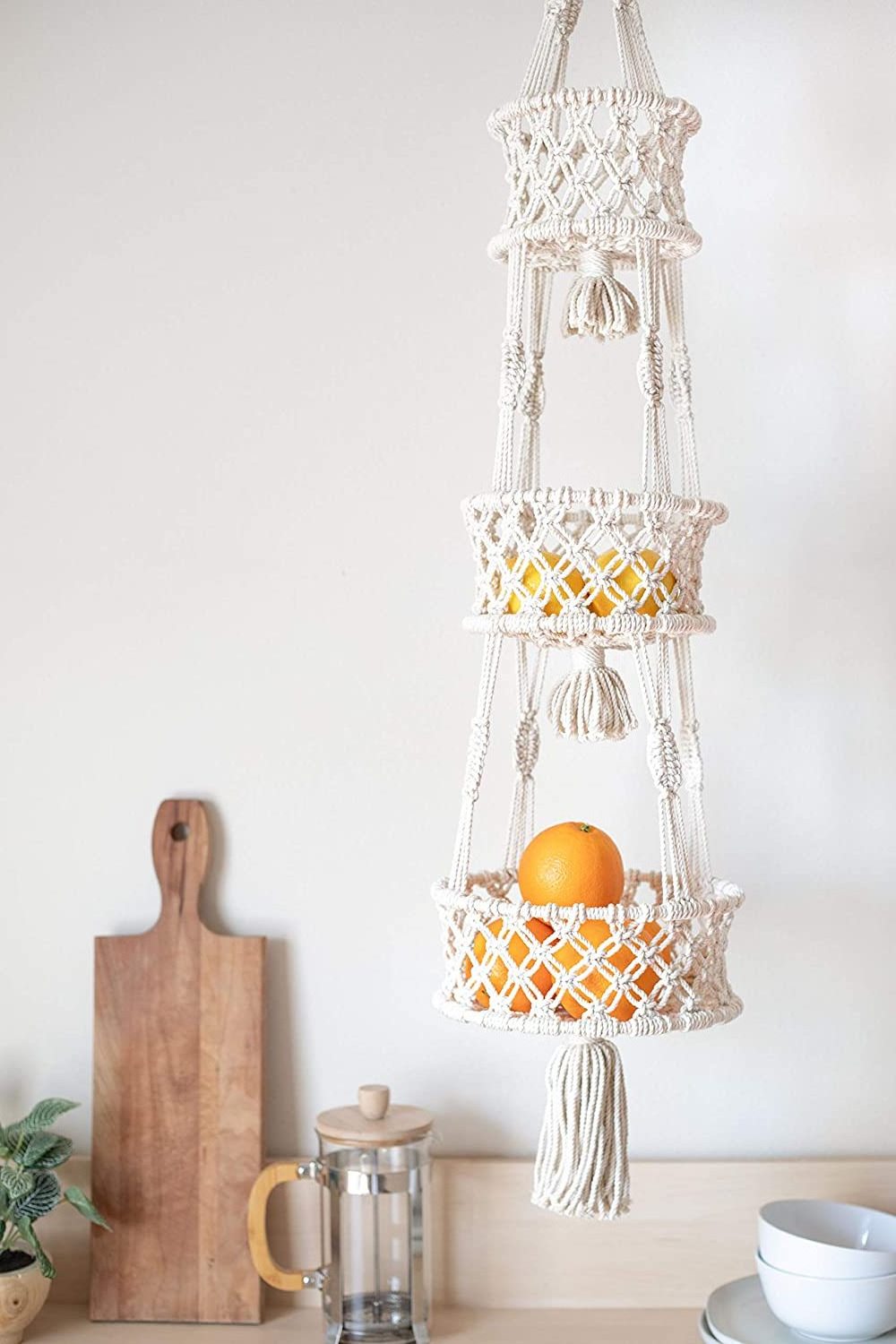 3 Tier Macrame Hanging Basket Boho Home Decor Flower Plant Holder Hanging Fruit Basket for Kitchen Indoor Outdoor Decorative