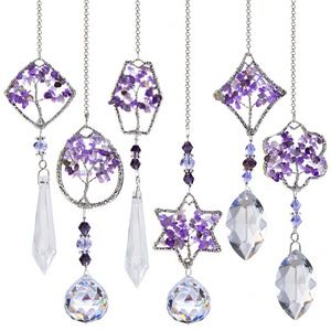 Crystal Tree of Life Sun catcher Healing Hanging Chakra Glass Pendant Decor for Home Window Car Garden