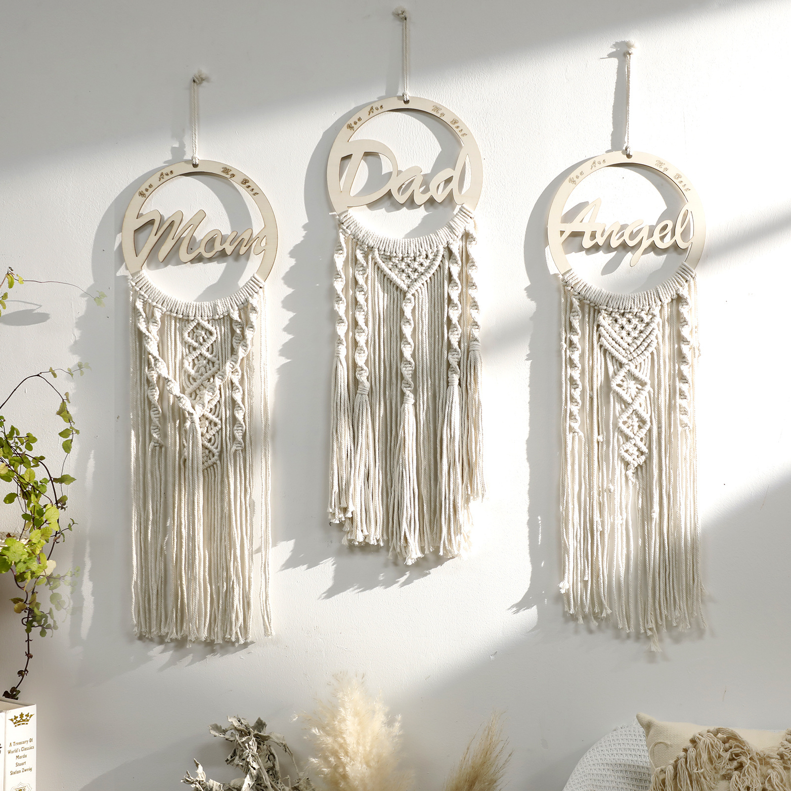 Personalized Dream Catcher Macrame Wall Hanging Nursery Decor Mom Angel Name Sign Dream Catcher Embroidery Ramadan Wedding Decor