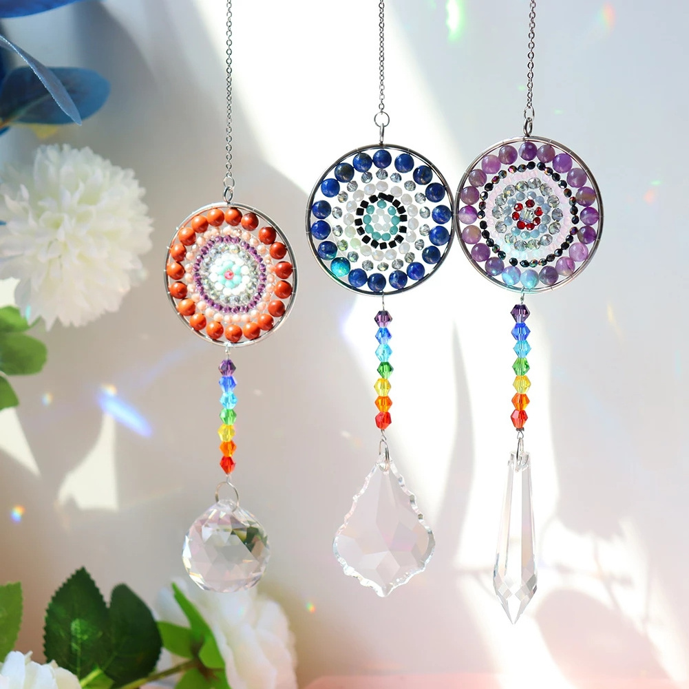 Art Glass Wall Decoration Metal Indoor Crystal Tree Of Life Mandala Dream Catcher Kid Wind Chime Craft Hanging Decor Ornaments