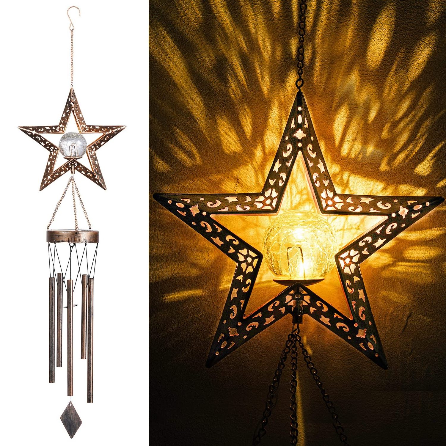 Sun Star Moon Solar Light Wind Chimes Outdoor Clearance Rustic Garden Metal Wind Chimes For Women Gifts Home Decor