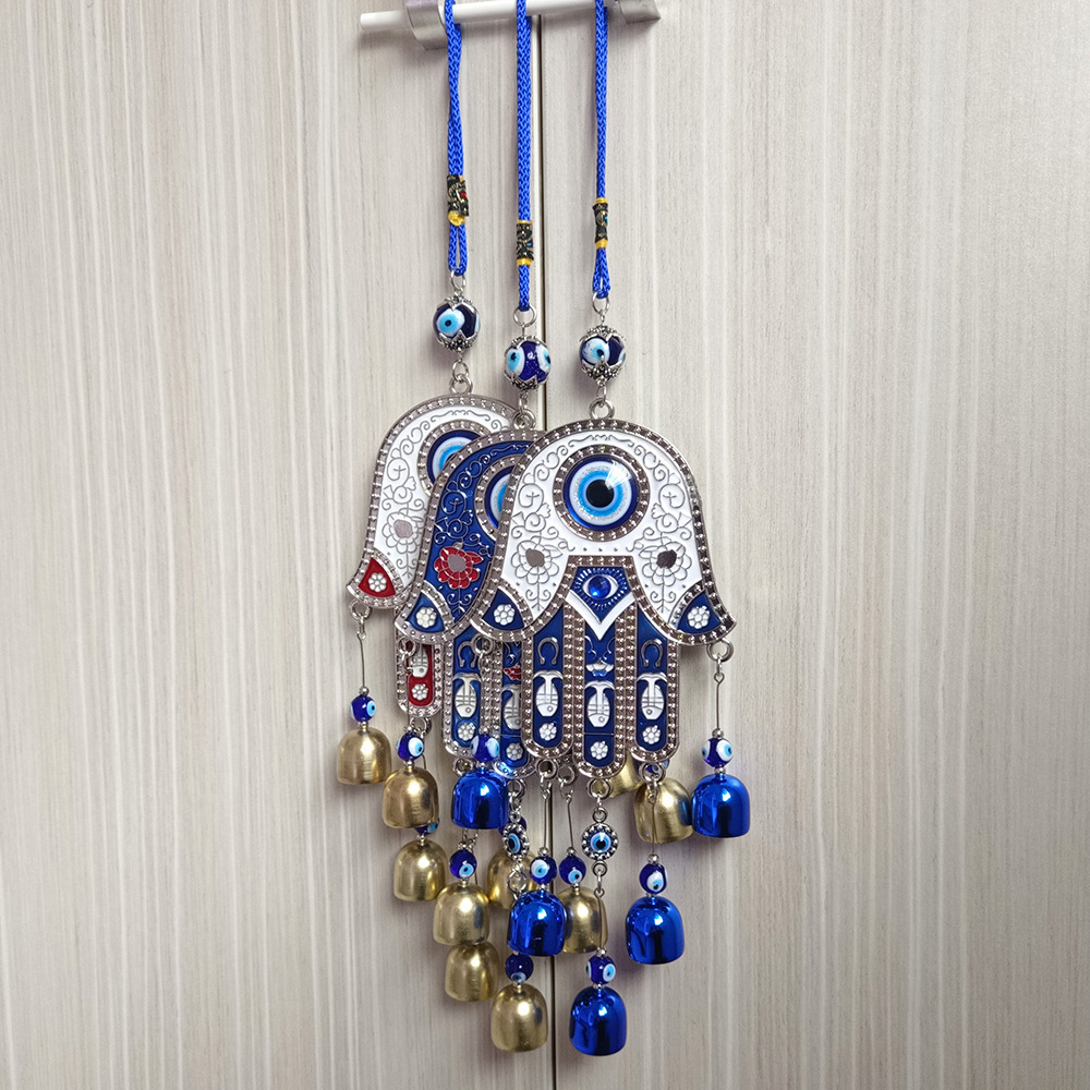 Fatima Hand Wind Chimes Hanging Ornaments Blue Evil Eyes Metal Wind Chimes Outdoor Hamsa Garden Wall Hanging Decoration