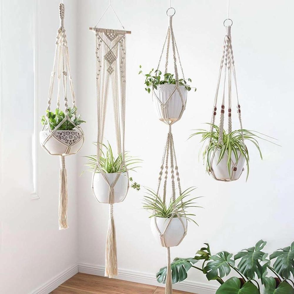 Artilady Boho Indoor Home Decor Plant Holder Cotton Rope Handmade Macrame Wall Air  Plant Hangers