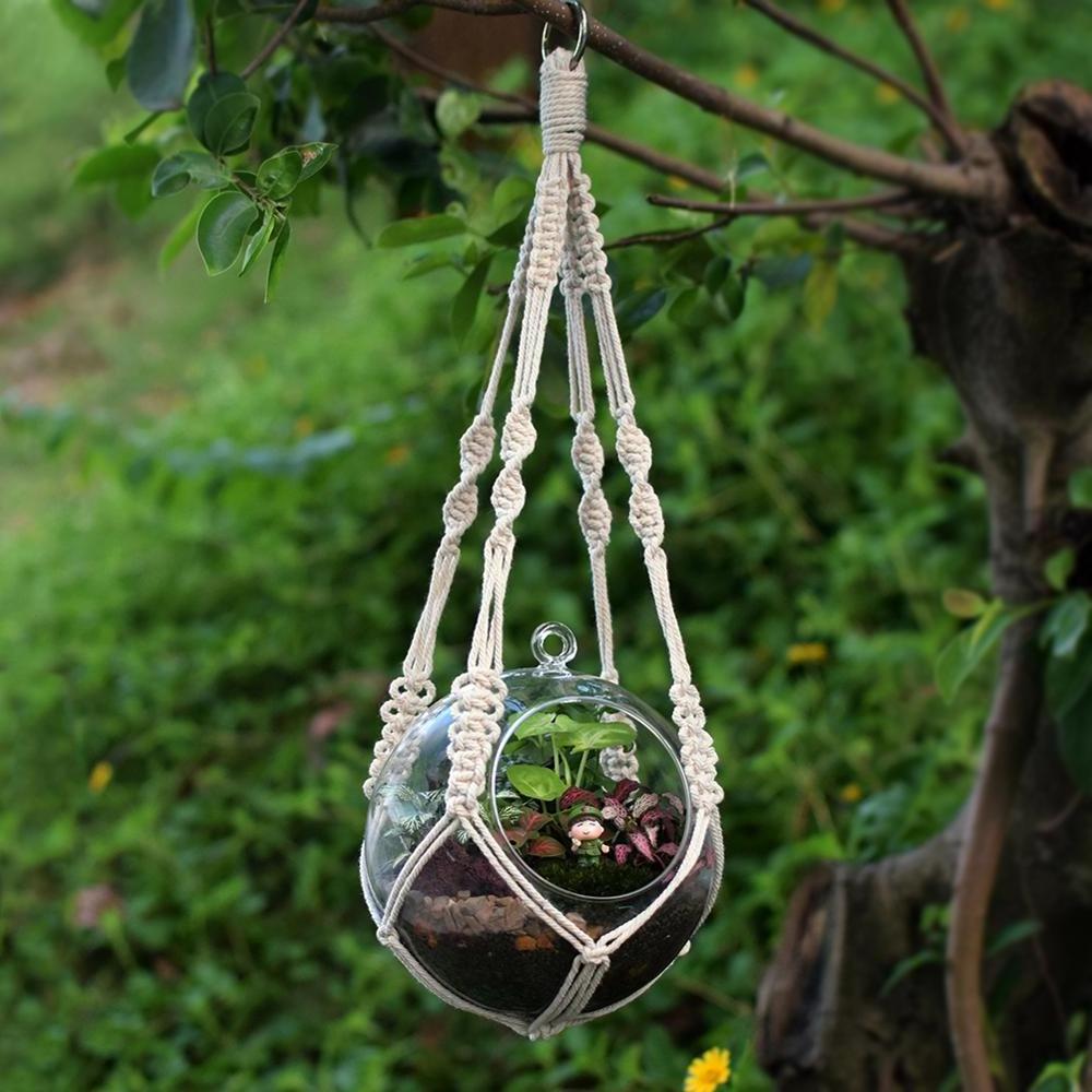 Artilady Boho Indoor Home Decor Plant Holder Cotton Rope Handmade Macrame Wall Air  Plant Hangers