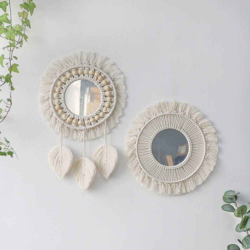 Artilady Round Mirror Macrame Mirror glass Wall Boho Home Decor for Apartment Living Room Bedroom Baby Nursery Dorm