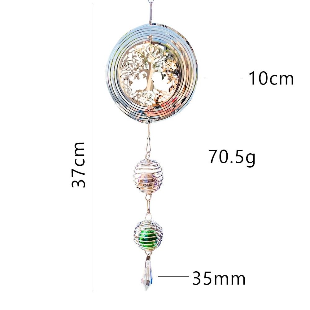 3D Stainless Steel Wind Spinners Bearing Rotation Hummingbird Butterfly Tree Of Life Sun Catcher Crystal Ball Wind Chimes