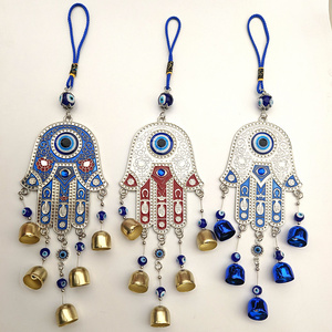 Fatima Hand Wind Chimes Hanging Ornaments Blue Evil Eyes Metal Wind Chimes Outdoor Hamsa Garden Wall Hanging Decoration