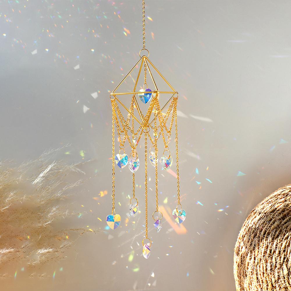 Sun Catcher Crystal Wind Chime Sun Catcher Quartz Rainbow Crystal Prism With Heart Star Pendant Garden Window Wall Decor