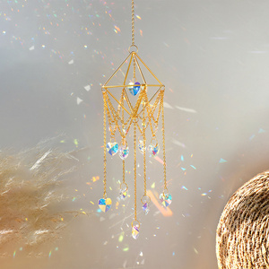 Sun Catcher Crystal Wind Chime Sun Catcher Quartz Rainbow Crystal Prism With Heart Star Pendant Garden Window Wall Decor