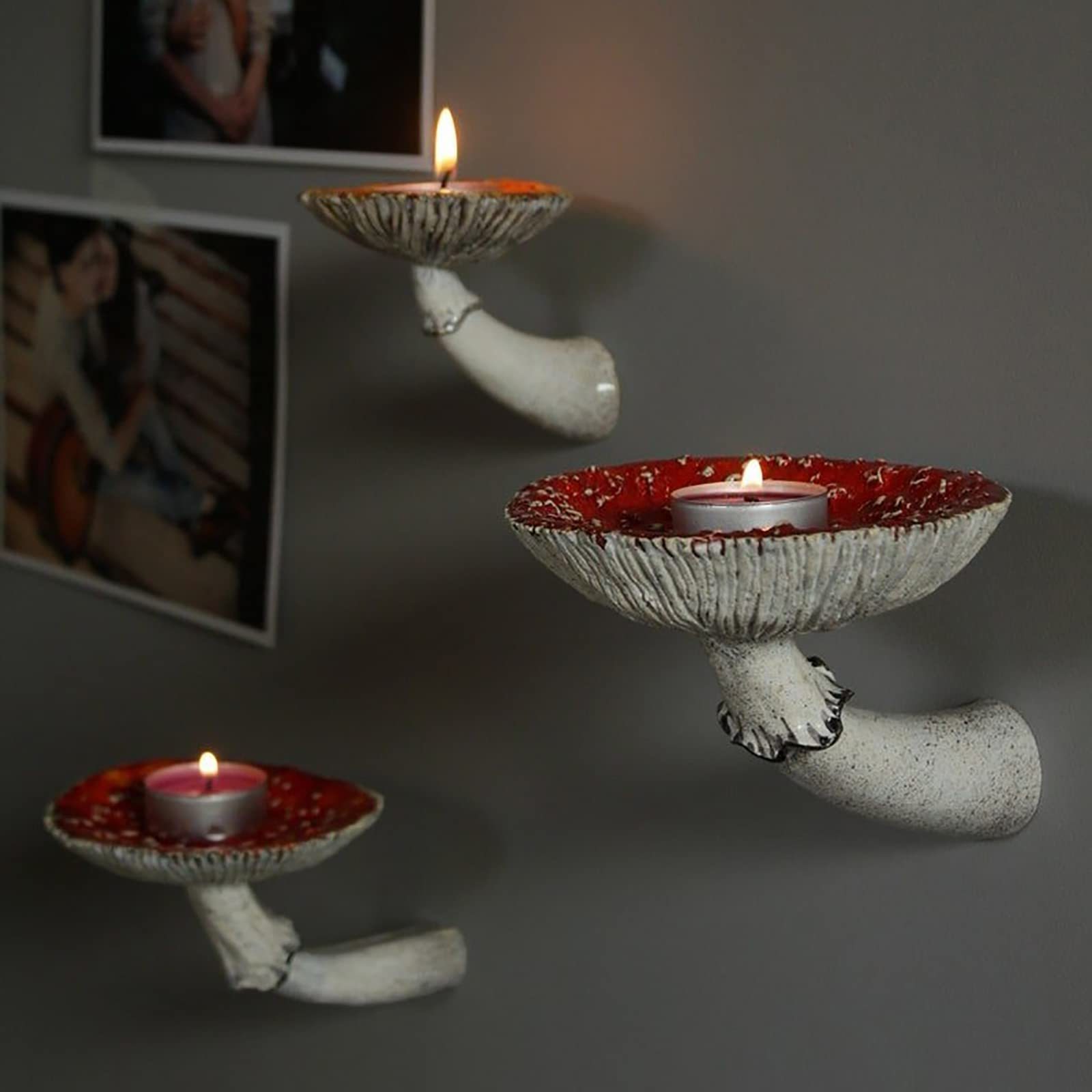 Mushroom Floating Shelf Wall Decor Hanging Crystal Shelf Candle Holders Resin Cute Mushroom Wall Floating Storage Corner Shelves